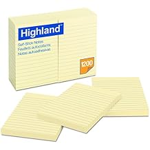 Highland Self-Stick Notes, Note Ruled, 4" x 6", Yellow, 100 Sheets/Pad, 12 Pads/Pack