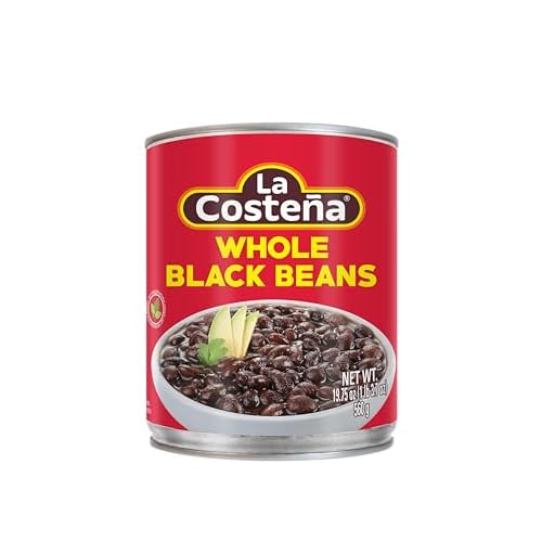 La Costena Whole Black Beans - Ready-to-Eat Canned Black Beans for Mexican Food, Vegetarian Chili Ingredients, Frijoles Negros, Hummus, Dips, Burgers & Burritos - 19.75oz, 1 Pack Bulk Canned Food