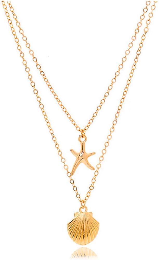 Yalice Boho Shell Necklace Chain Starfish Layered Pendant Necklaces Beach Seashell Jewelry for Women Gifts