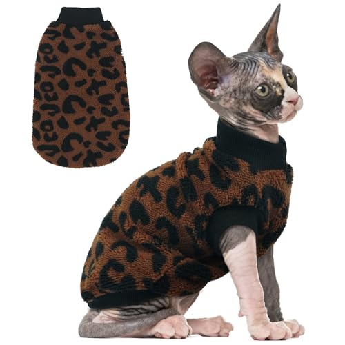 PUMYPOREITY Winter Warm Cat Sweater - Super Soft & Elastic Knit with Plush Fleece, Easy-On Design with Ribbed Neck & Cuffs, Stretchy Cat Outfit for IndoorOutdoor Use,Brown, S