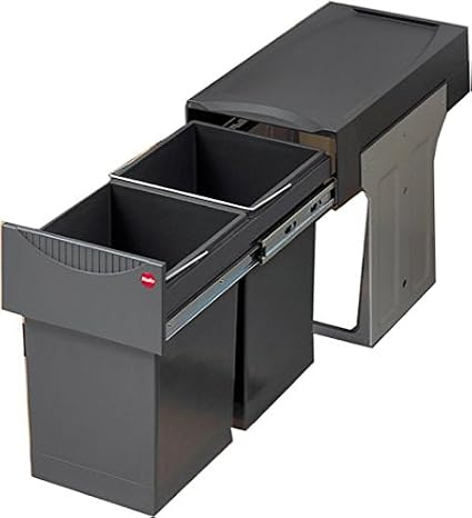 Hafele Hailo Pull Out Trash Can Organizer Double 16 Qt Bins 88 lb Weight Capacity Heavy Duty Under Cabinet Waste Container Grey Sliding Kitchen Garbage System