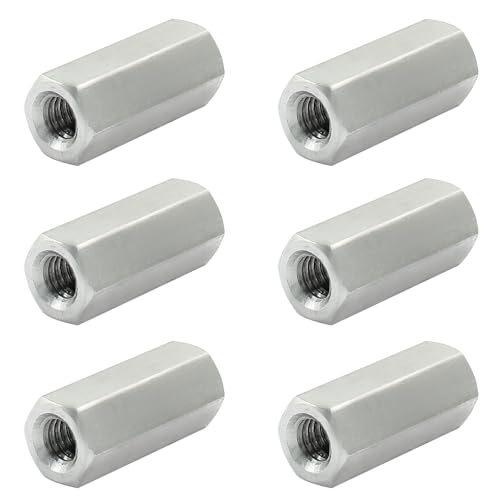6 Pcs M6 X 1.0-Pitch 25 mm Length Hex Coupling Nut, 10 mm Width Stainless Steel Rod Coupling Nuts Metric