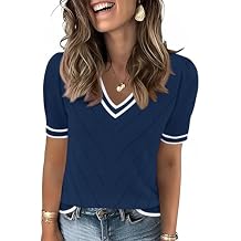 LOMON Womens Sweaters Puff Short Sleeve Lightweight Knit Summer Fall Tops Dressy V-Neck Work Blouses Business Casual Outfits
