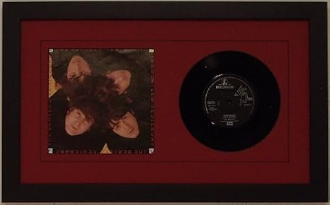 45rpm 6 7/8" Vinyl Record and Record Sleeve Frame Featuring Red Mat Design (Black Trim) and Solid Wood Black Frame
