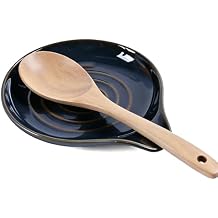 Spoon Rests, 5-inch Large Ceramic Spoon Holder for Kitchen Counter, Farmhouse Cooking Utensil Holder for Spoons, Ladles, Spatula - Cooking Kitchen Spoon Rest Spatula Rest, Black