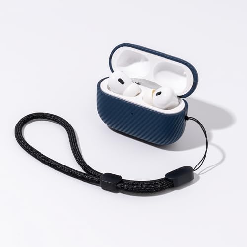 for AirPods Pro 3 Case Leather | Slim Hard Cover Compatible with Airpods Pro 3rd Generation | Genuine Leather | Full Drop Protection Cover with Lanyard | Air Pods Pro 3 Case - Blue