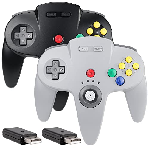 SAFFUN 2 Pack Wireless N64 Controller Made for Switch 1 & 2 Console, Wireless 2.4 GHz USB Receiver Compatible with Switch Online, Windows PC, macOS Built-in Vibration Rechargeable Plug and Play