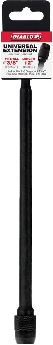 Diablo Universal Extension for Drills - 3/8" Hex, 12" Length | 3000 Max RPM with Quick-Change Feature, Ideal for Snap-Lock Plus Mandrel System - DHS375XT12