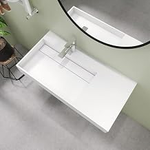 SJ STAR&JANE 36" x 18" Solid Surface Bathroom Vessel Sink, Wall-Mount Sink, Left Bowl Stone Resin Countertop,Durable Floating Vanity Sink