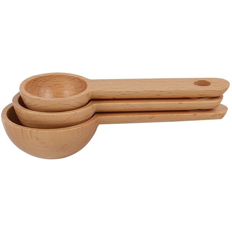 Coffee Spoons Set Beech Wooden Measuring Spoon Set for Tea, Flour, Sugar, Spice, Powder, Bath Salt - Wood Kitchen Tools Utensils Mini Scoops for Jars, Canisters, Containers 3 Set