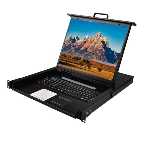 MT-VIKI Rack KVM Switch w 19 LCD Monitor, Rackmount KVM Monitor Console DrawerKeyboardTouchpad8 VGA Cable, Support OSDHotkeyButton Switch, 1280X1024@60H