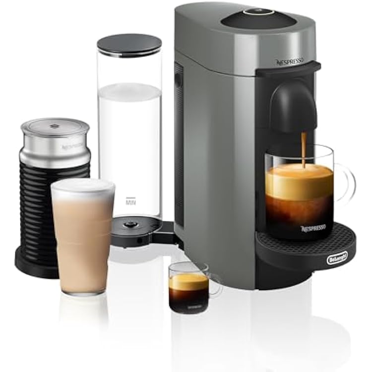 DeLonghi Nespresso Vertuo Plus Coffee and Espresso Maker by DeLonghi, Grey with Aeroccino Milk Frother