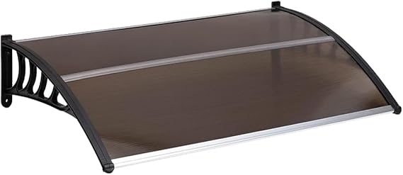 Window Awning Door Patio Canopy, Dark Brown + Black Bracket, 35" x 60" | Outdoor Front Door Patio UV/Rain/Snow Protection, Door Awnings Exterior for Porch/Patio/Deck, Polycarbonate Hollow Sheet