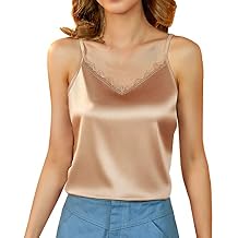 SANGTREE Womens Satin Tank Tops V Neck Cami Sleeveless Camisole Spaghetti Strap Top Blouse