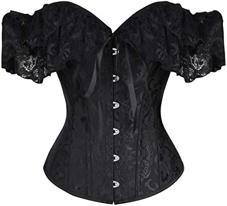 Charmian Womens Steampunk Gothic Elegant Off Shoulder Jacquard Overbust Corset Top
