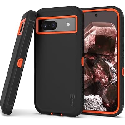 CoverON Rugged Designed for Google Pixel 8a Case, Heavy Duty Military Grade A Guard Protective Armor Hybrid Rigid Skin Cover Fit Pixel 8a Phone Case - BlackOrange