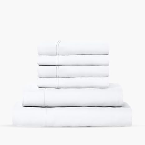 THREAD SPREAD 6 Piece Bedding Bundle - King Sheet Set with 4 Pillowcases, 600 Series Bliss Collection 100% Extra Long Staple Egyptian Cotton Sateen Weave (White)