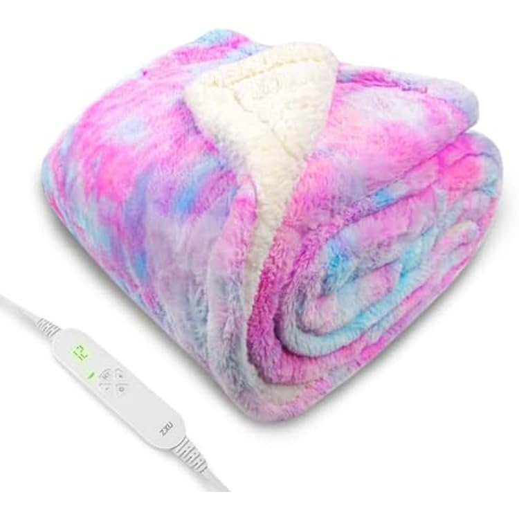 ZXU Heated Blanket Electric Throw Blanket, Plush & Sherpa Heating Blanket, 50 x 60 Warming Blanket, 12 Heating Levels & 1-24 Hours Auto Off,Machine Washable, Pink