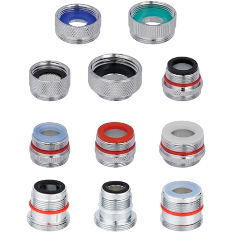 Hibbent 11 Pieces Faucet Adapter Kit, Kitchen Sink Brass Aerator Adapter Set, Male Female Sink Faucet Adapter Connecting Style Faucets, Standard Hose, Chrome Finished
