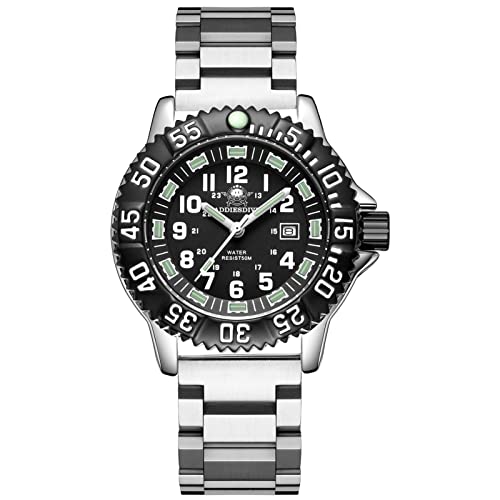 ADDIESDIVE Watch for Men Alloy Case Mineral Analog Quartz Rotatable Bezel Luminous Military Mens Watches with Stainless Steel BraceletOliveKhaki Nylon Band