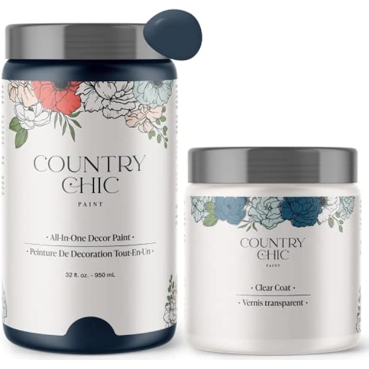 Chalk Style Paint  Clear Coat Bundle - for Furniture, Home Decor, Crafts Color: Peacoat - Navy