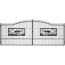 20x7 FT Double Swing Iron Driveway Gate, Galvanized Steel Bi-Parting Gate with Powder Coated Finish, Heavy Duty Metal Entrance Gate for Home, Ranch & Commercial Use, Opener Compatible