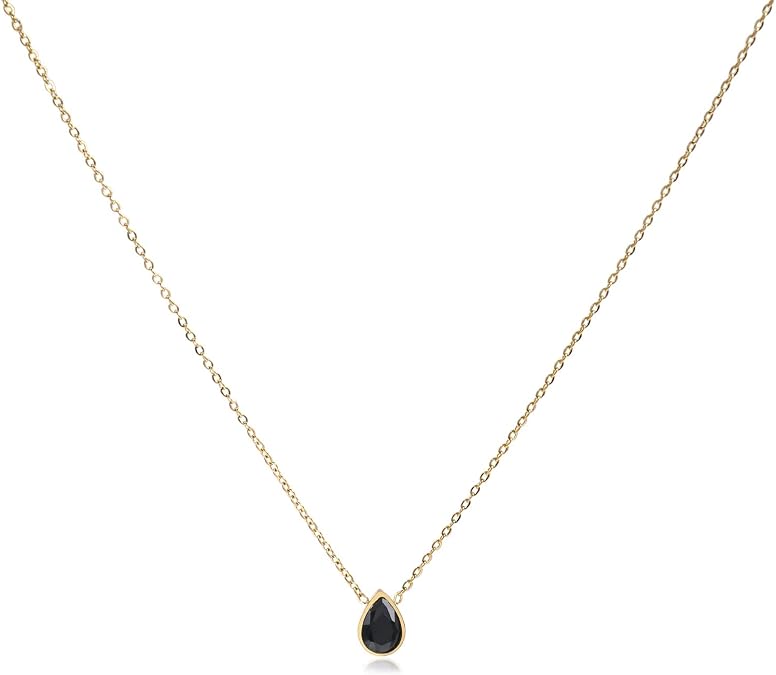 Badu 14K Gold Plated Created Gemstones 7x10mm teardrop Necklace for Women Solitaire Cubic Zirconia Jewelry