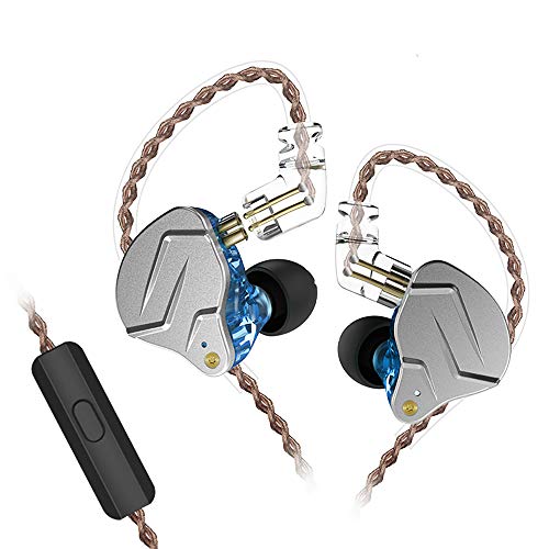 erjigo IEMs, KZ ZSN Pro Dynamic Hybrid Dual Driver in Ear Earphones Detachable Tangle-Free Cable Musicians in-Ear Earbuds Headphones Blue with Microphone