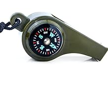 Generic 2-in-1 Emergency Survival Whistle with Compass, Military Green, Outdoor Camping Hiking Gear (2 Pack)