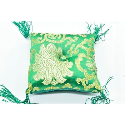 5 Silk Brocade Square CushionPillow for Tibetan Singing Bowl~Best for Bowl size 4-7 Green