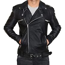LP-FACON Mens Biker Brando Motorcycle Biker Black Leather/Faux Outerwear