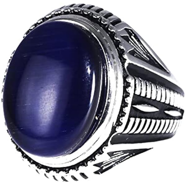 Silver Big Turkish Ring Natural Blue Tiger Eyes Jewelry for Men ~ Sterling Silver 925 ~ Oval Natural Blue Tiger Gemstone Jewelry,