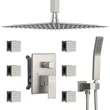 DASAN Full Body Shower System with 6 PCS Body Spray Jets & 12'' Rain Shower Head & Handheld, Ceiling Mount Rain Shower System Brushed Nickel Shower Faucets Sets Complete with Valve, SA-SS03ABN-S12C