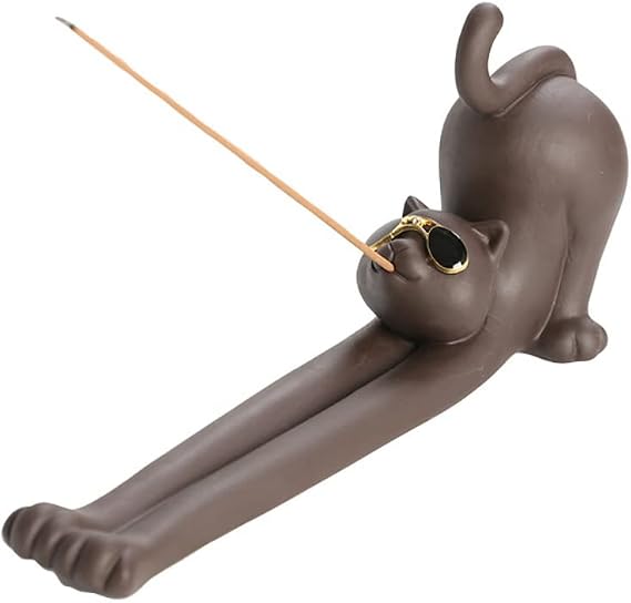 Purple Sand Animal Series Incense Burner Creative Frog Rabbit Kangaroo Cat Lying Incense Stick Holder Handicrafts for Home Decorative (Cat)