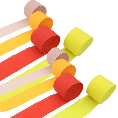 PHITUODA 8 Rolls Red Orange Yellow Pink Streamers 656ft, Red Orange Yellow Pink Crepe Paper Party Streamer Decorations for Wedding ShowerBaby Shower Birthday Valentines Day,82ft Long