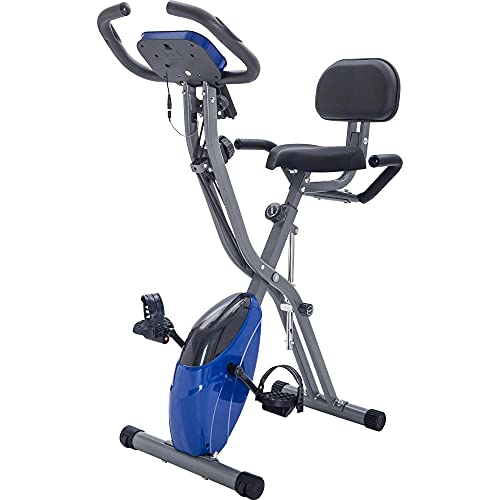 Folding Exercise Bike, Foldable Fitness Stationary Bike Machine,Upright Indoor Cycling Bike with 10-Level Adjustable Resistance,Arm Bands & Back Support Cushion for Home Gym Workout