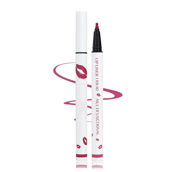Longwear Liquid Lip Liner, Matte Lip Tint Stain Marker Pen, 2 in1 Liquid Lipstick & Lip Liner Pencil, Long Lasting Waterproof Lip gloss for Women, Fuller Lips Makeup (02(Pink))
