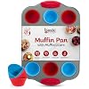 Boxiki Kitchen 12 Cup Mini Muffin Pan with Silicone Muffin Liners. Professional Cupcake Pan for Baking Muffin Mold, Mini Muffin Tin Non-Stick Steel Bakeware