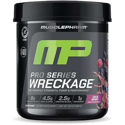 Muscle Pharm Pro Series Wreckage Pre Workout Powder | Professional Grade 8-in-1 Blend for Strength, Pump, Focus & Nitric Oxide Performance | Sour Berry, 15.5 oz, 20 Servings