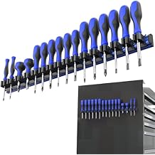 Olsa Tools Magnetic Screwdriver Organizer - Screwdriver Holder with Strong Magnets and Foam Backing - Professional Tool Holder and Tool Organizer - Stores up to 16 Screwdrivers - Blue - Part: 1114