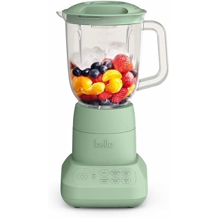 bella 10 Speed Countertop Blender, Juicer & Smoothie Maker, Fits-anywhereTM Kitchenware, Slim Flip & Store Design, Dishwasher Safe 48oz Capacity Pitcher & Lid, Stainless Steel Blade, 450 Watt, Seaglass