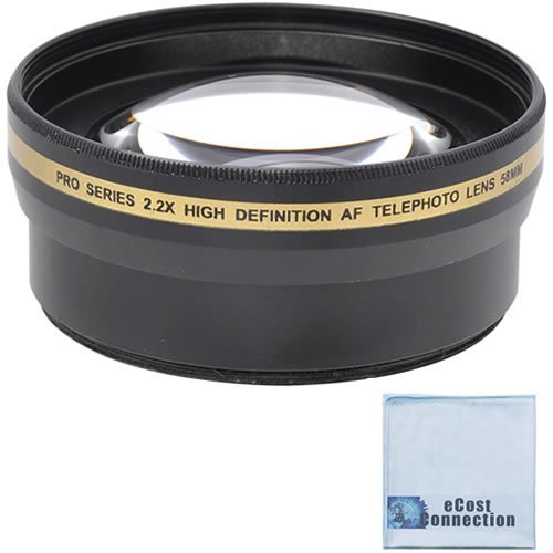 Pro Series 58mm 2.2X High Definition AF Telephoto Lens for Nikon DSLR Cameras with an eCostConnection Microfiber Cloth