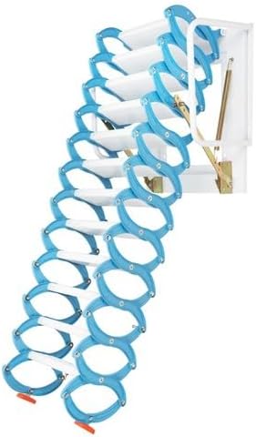12 Step Wall Mount Attic Stairs 880 Lbs Capacity, 10.17 Ft Vertical Height Heavy-Duty Attic Ladder for Opening 27.6 * 23.2 in, Pull Down Folding Ladder for Garages, Basement Access (Blue & White)