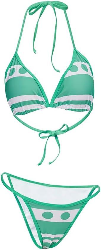 iSHOWcos Anime Cosplay Costume Sexy Green Swimsuit Bikini Two-Piece Set Swimwear Women Bathing Suit