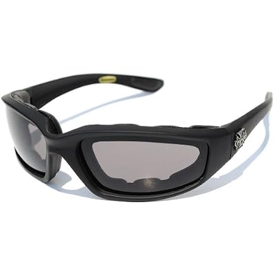 Chopper Night Driving Riding Padded Motorcycle Glasses 011 Black Frame with Yellow Lenses Black - Smoke Lens, Medium
