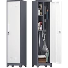 IRONFFICE Metal Storage Cabinet with Lock,65" H Laundry Room Cabinets with Pegboard,Locking Metal Cabinet Heavy Duty for Garage Office,School,Warehouse,Grey-White