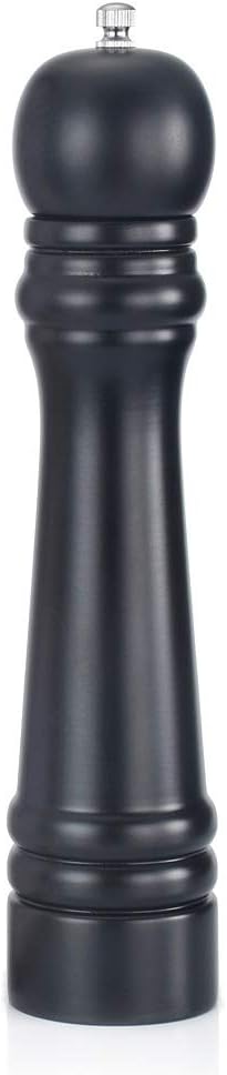 Wooden Pepper Grinder or Salt Mill, 11 Inch Peppercorn Grinder with Adjustable Roughness Ceramic Rotor and Easily Refillable, Oak Wood Capstan Sea Salt Mill for Your Kitchen, Black
