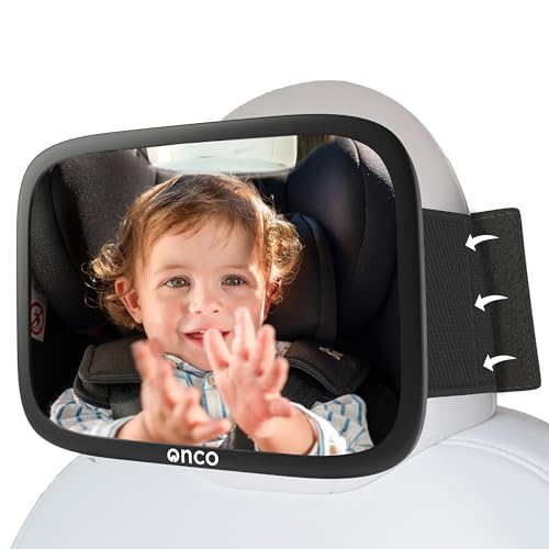 Onco Fixed Headrest Baby Car Mirror - Tesla-Compatible Car Mirror for Baby, 100% Shatterproof & Shake-Proof, Non-Slip with 360 Rotation, Newborn Must Haves