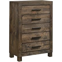 Coaster Home Furnishings Woodmont Farmhouse Wood 5-Drawer Bedroom Chest of Drawers Chiffonier Clothing Storage Cabinet Bedroom Armoire Tall Dresser Organizer Unit Rustic Golden Brown 222635