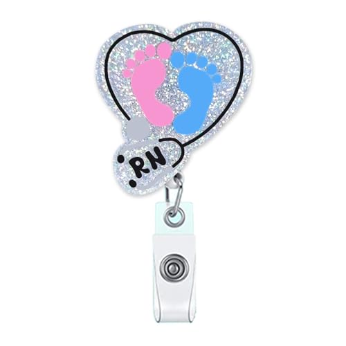 Heart RN Nurse Badge Reel Holder Labor and Delivery Nicu Badge Reels Retractable for Nurses Badge Clip RN LVN CNA LPN Nursing Student, Name Card Badge Holder with Alligator Clip